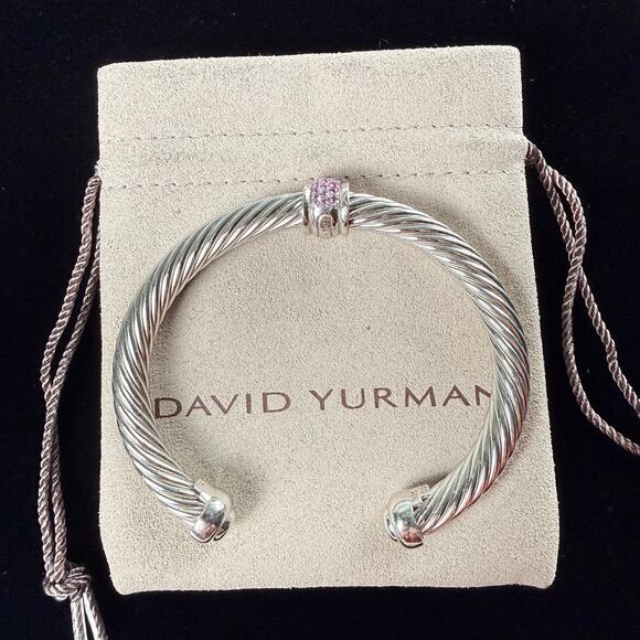 David Yurman Bracelet Cable Classics Sterling Silver Pink Sapphire 925 Box 7mm - Picture 1 of 9
